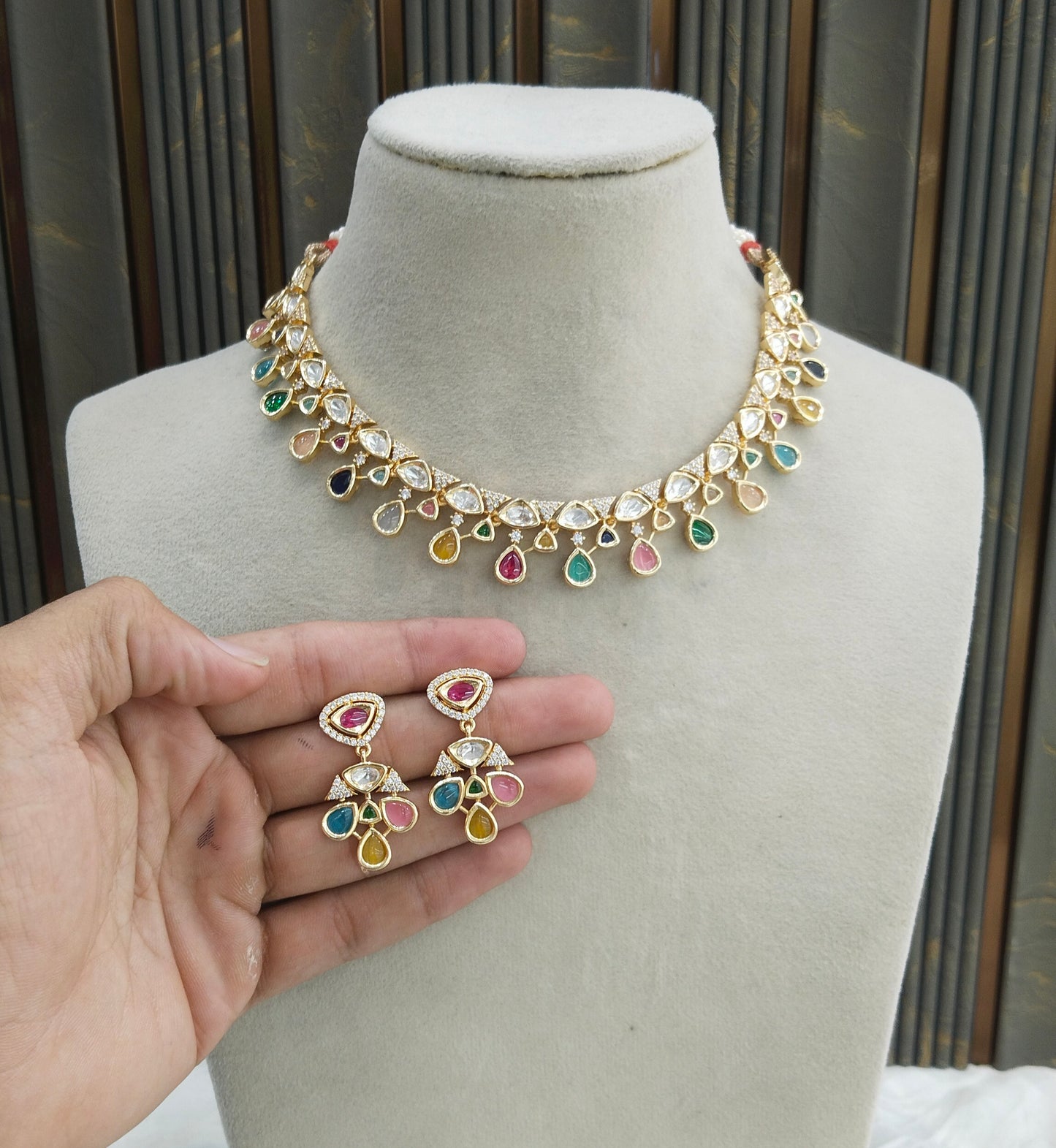 Gold Polki Multicolor Kundan Necklace Jewellery Juno Set
