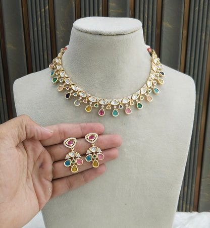 Gold Polki Multicolor Kundan Necklace Jewellery Juno Set