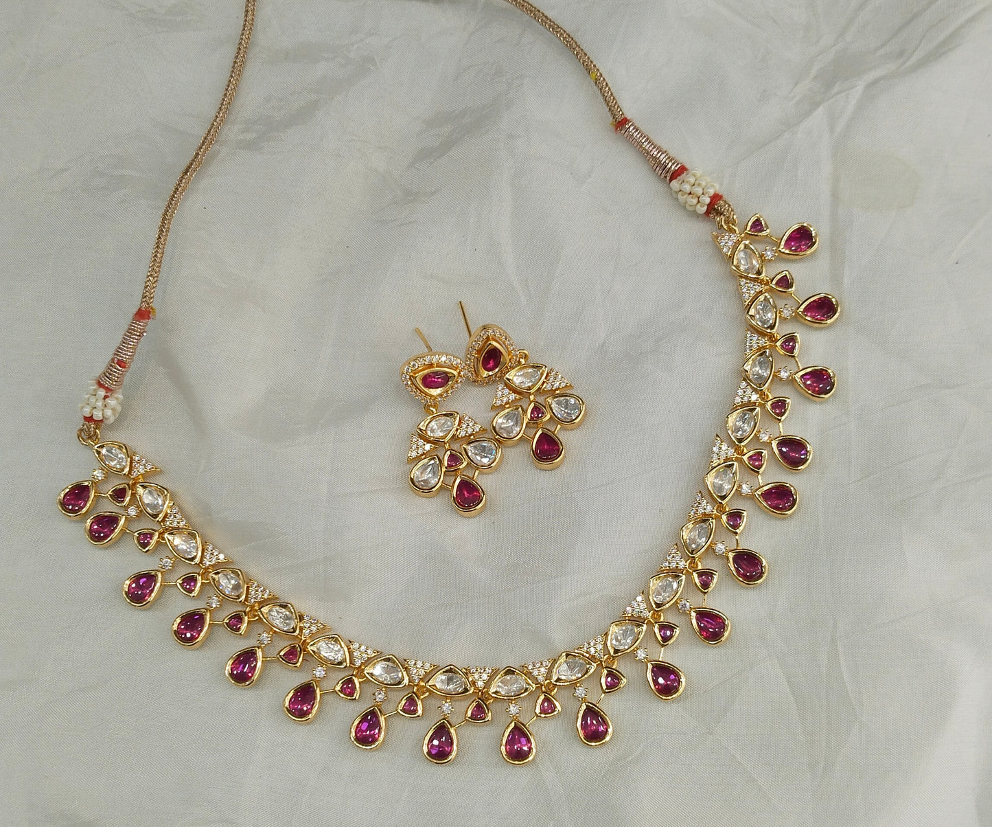 Gold Polki Majenta Kundan Necklace Jewellery Juno Set