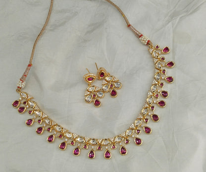 Gold Polki Majenta Kundan Necklace Jewellery Juno Set