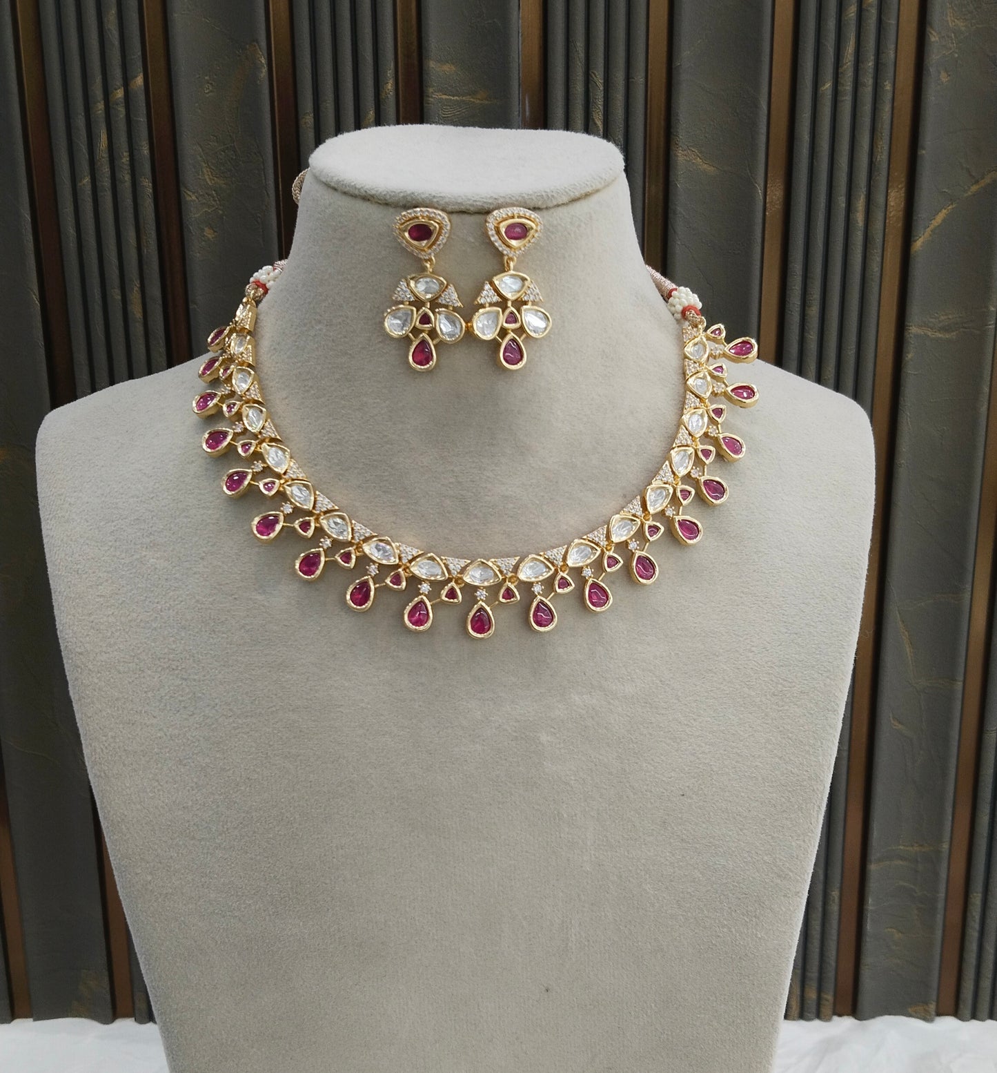 Gold Polki Majenta Kundan Necklace Jewellery Juno Set