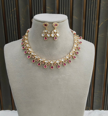 Gold Polki Majenta Kundan Necklace Jewellery Juno Set