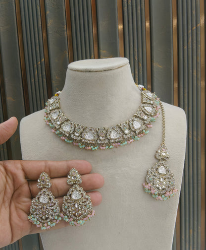 Antique Gold Mint Pink Necklace Asami sets