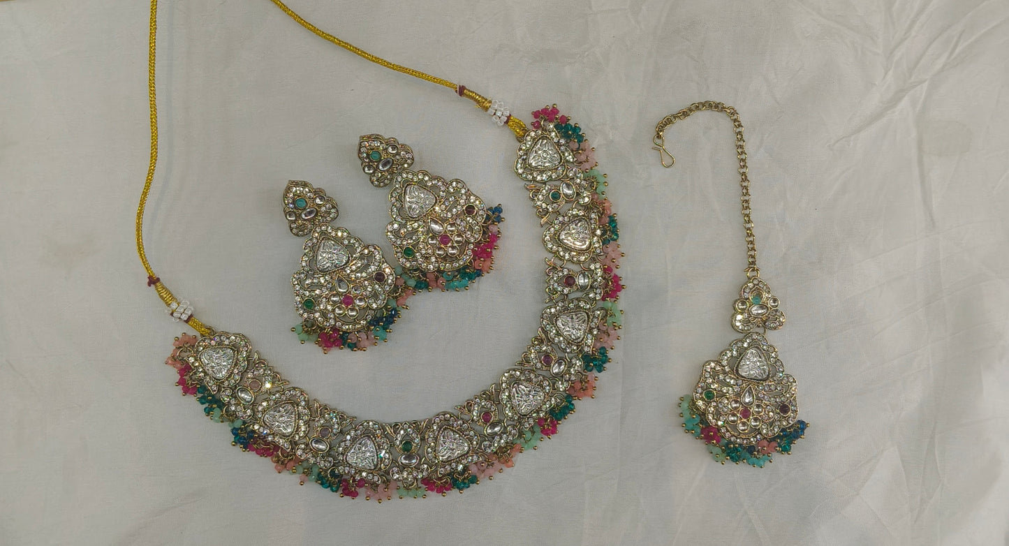 Antique Gold Multicolor Necklace Asami sets