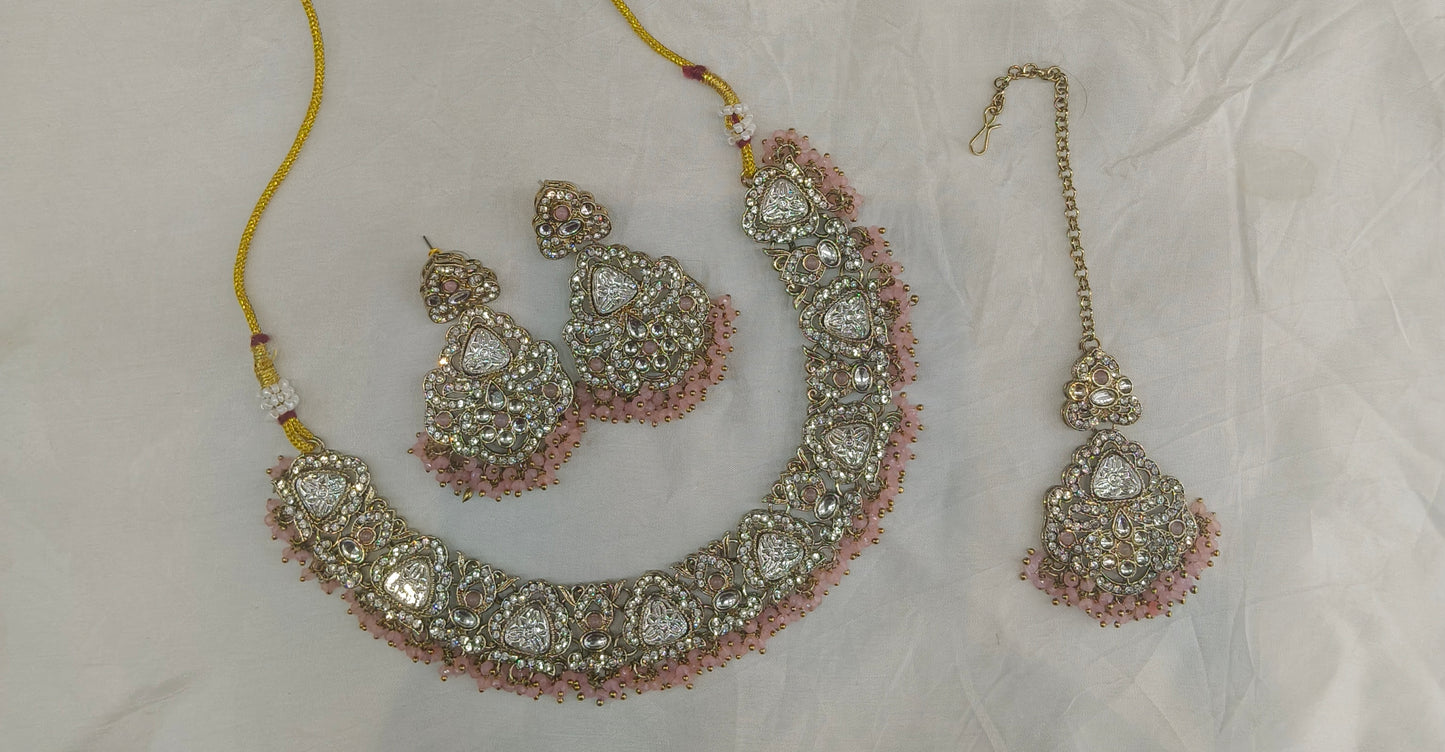 Antique Gold Pink Necklace Sora sets