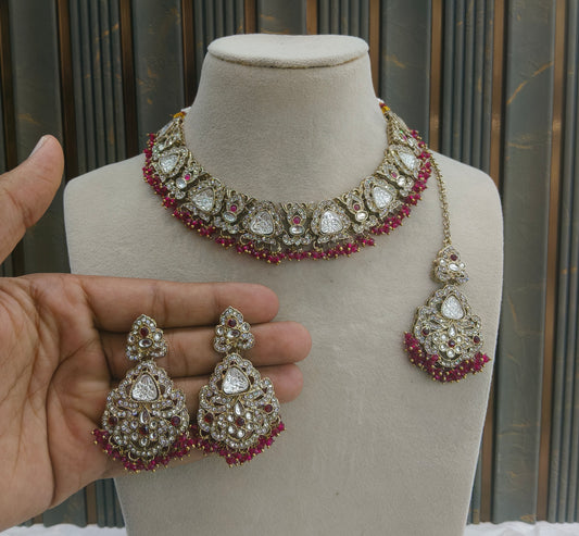 Antique Gold Maroon Necklace Sora sets