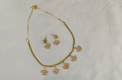 Gold American Diamond Pink Ad Inori Necklace Set