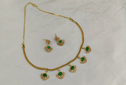 Gold American Diamond Green Ad Inori Necklace Set