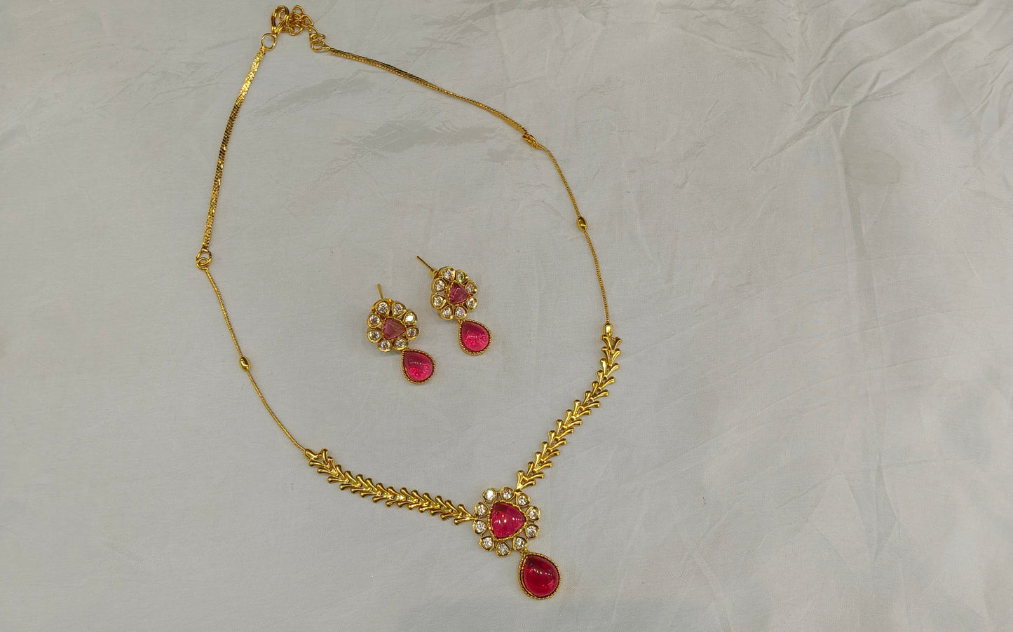 Gold American Diamond Ruby Ad Hana Necklace Set
