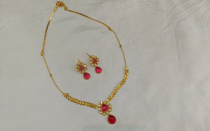 Gold American Diamond Ruby Ad Hana Necklace Set
