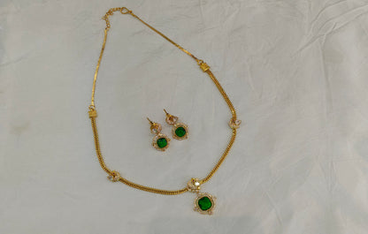 Gold American Diamond Green Ad Hana Necklace Set