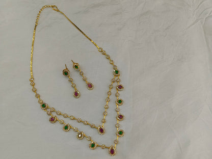 Gold American Diamond Ruby Green Ad Hana Necklace Set
