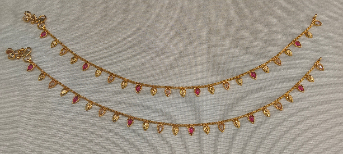 Gold Ruby Anklets Miku Jhanjar Payal Jewellery