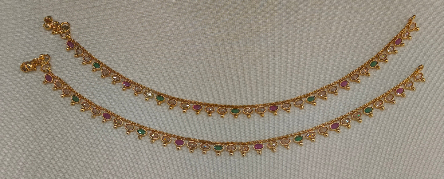 Gold Ruby Green Anklets Miku Jhanjar Payal Jewellery