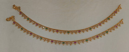 Gold Ruby Green Anklets Miku Jhanjar Payal Jewellery
