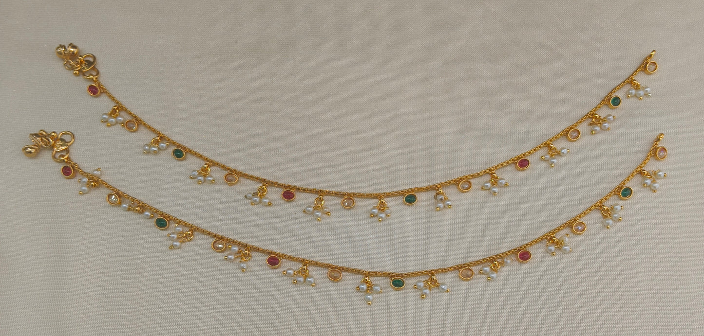 Gold Ruby Green Anklets Suzu Jhanjar Payal Jewellery