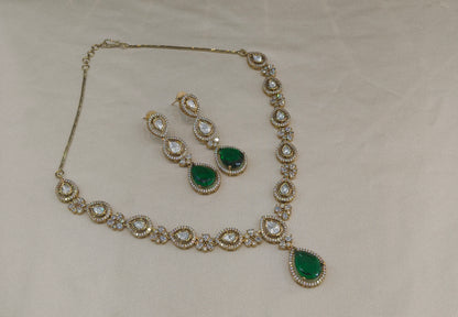 Antique Gold Green Moissanite Kundan Necklace Jewellery Hina Set