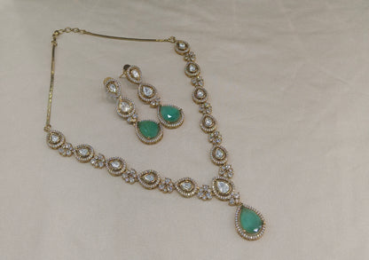 Antique Gold Pista Moissanite Kundan Necklace Jewellery Hina Set