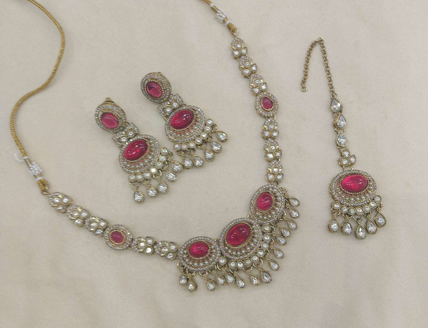 Antique Gold Ruby Moissanite Kundan Necklace Jewellery Lara Set