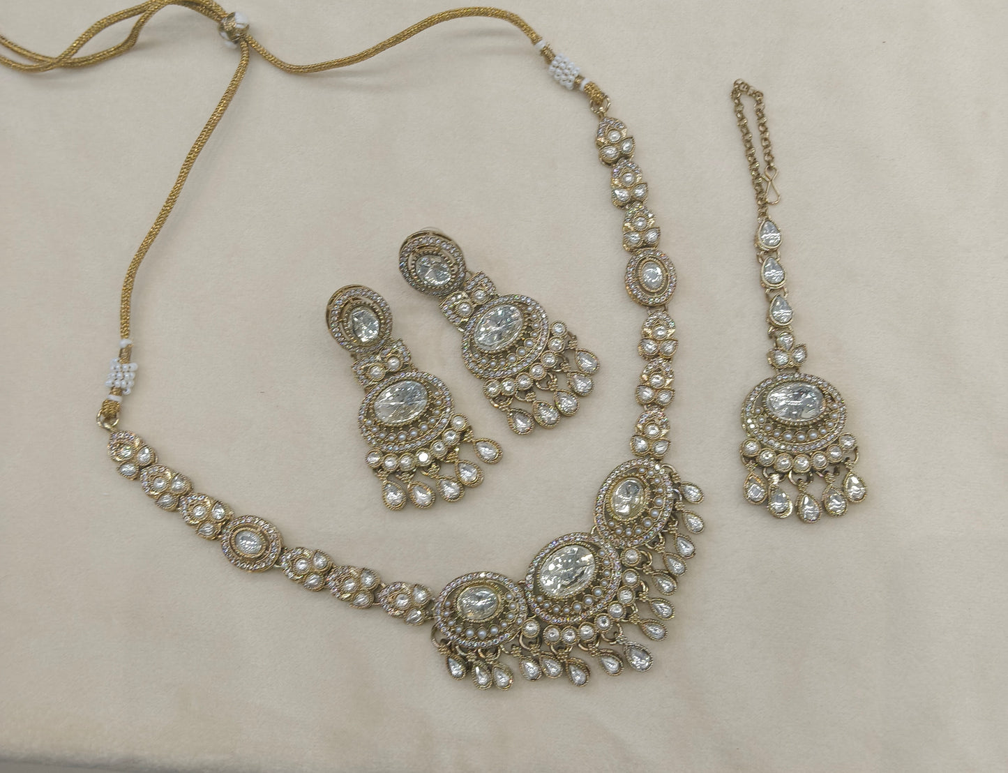Antique Gold Moissanite Kundan Necklace Jewellery Lara Set