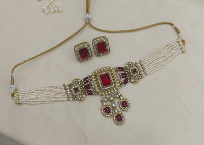 Antique Maroon Moissanite Kundan Choker Jewellery Sarah Set