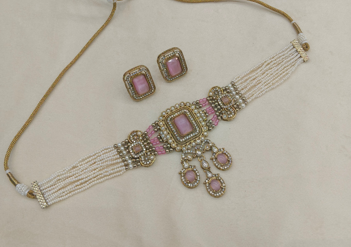 Antique Pink Moissanite Kundan Choker Jewellery Sarah Set