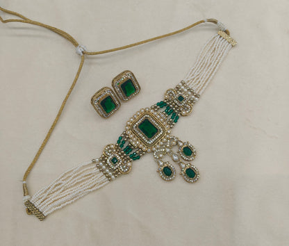 Antique Green Moissanite Kundan Choker Jewellery Sarah Set