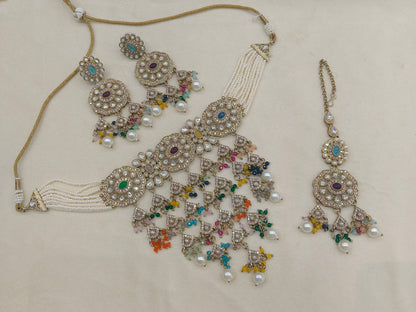 Antique Multicolor Waterfall Moissanite Kundan Choker Jewellery Sarah Set