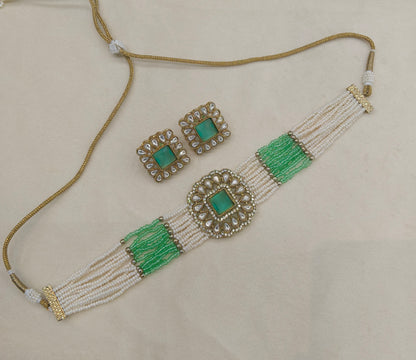 Antique Pista Moissanite Kundan Choker Jewellery Abby Set