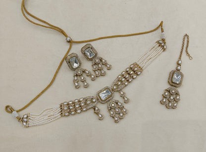 Antique Moissanite Kundan Choker Jewellery Soza Set