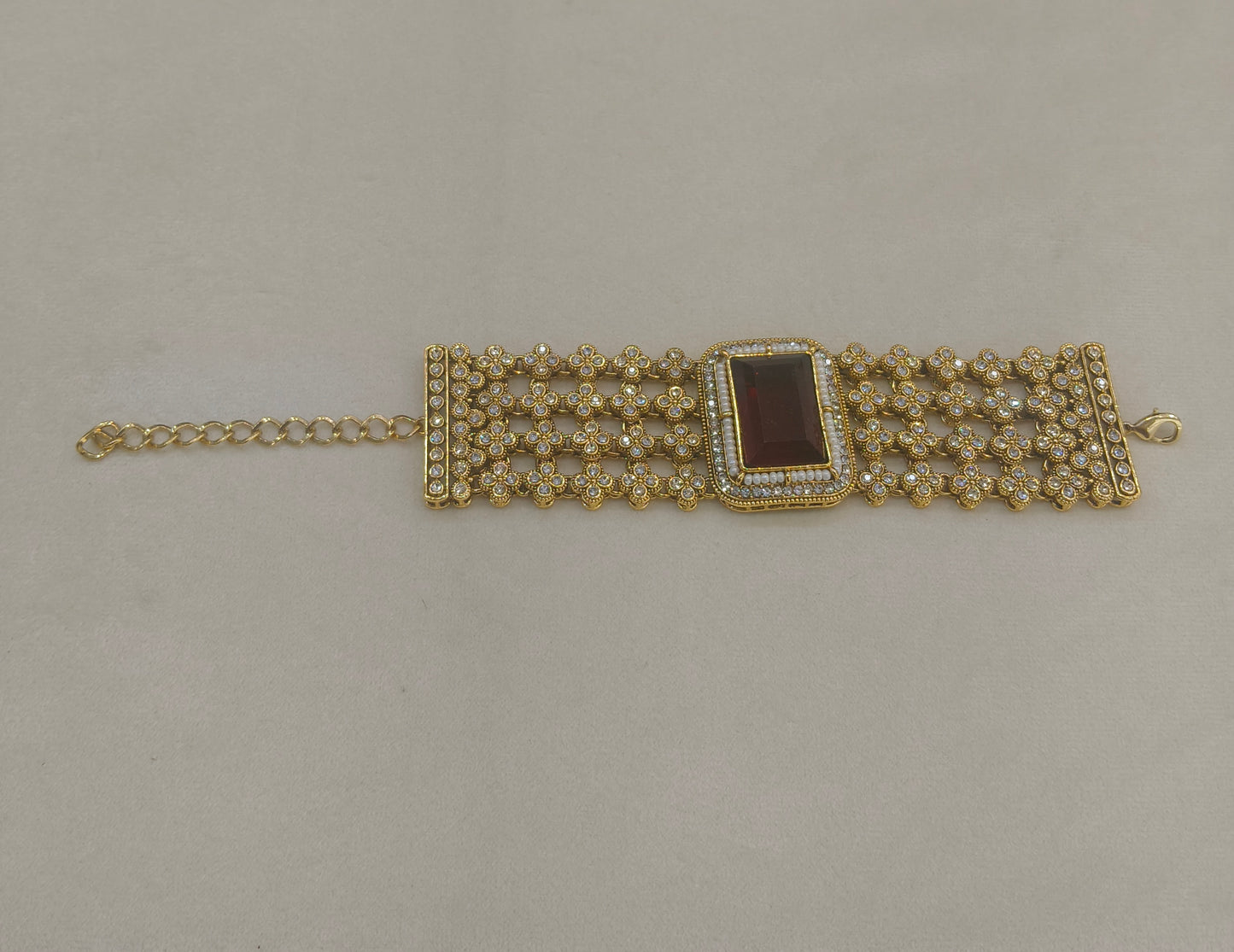 Maroon Kundan Hand Bracelets Junia Jewellery