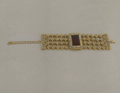Maroon Kundan Hand Bracelets Junia Jewellery