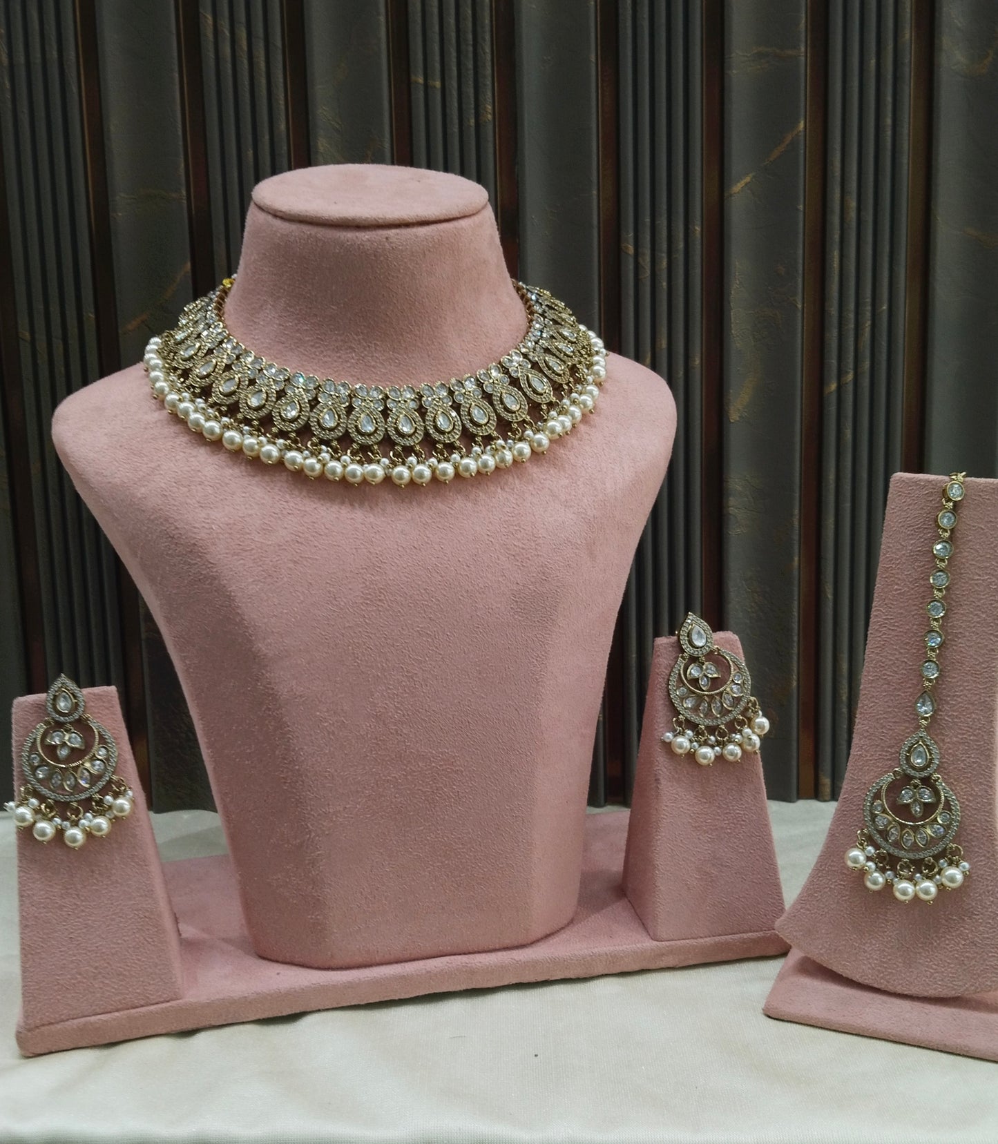 Antique Moissanite Kundan Necklace Jewellery Mou Set