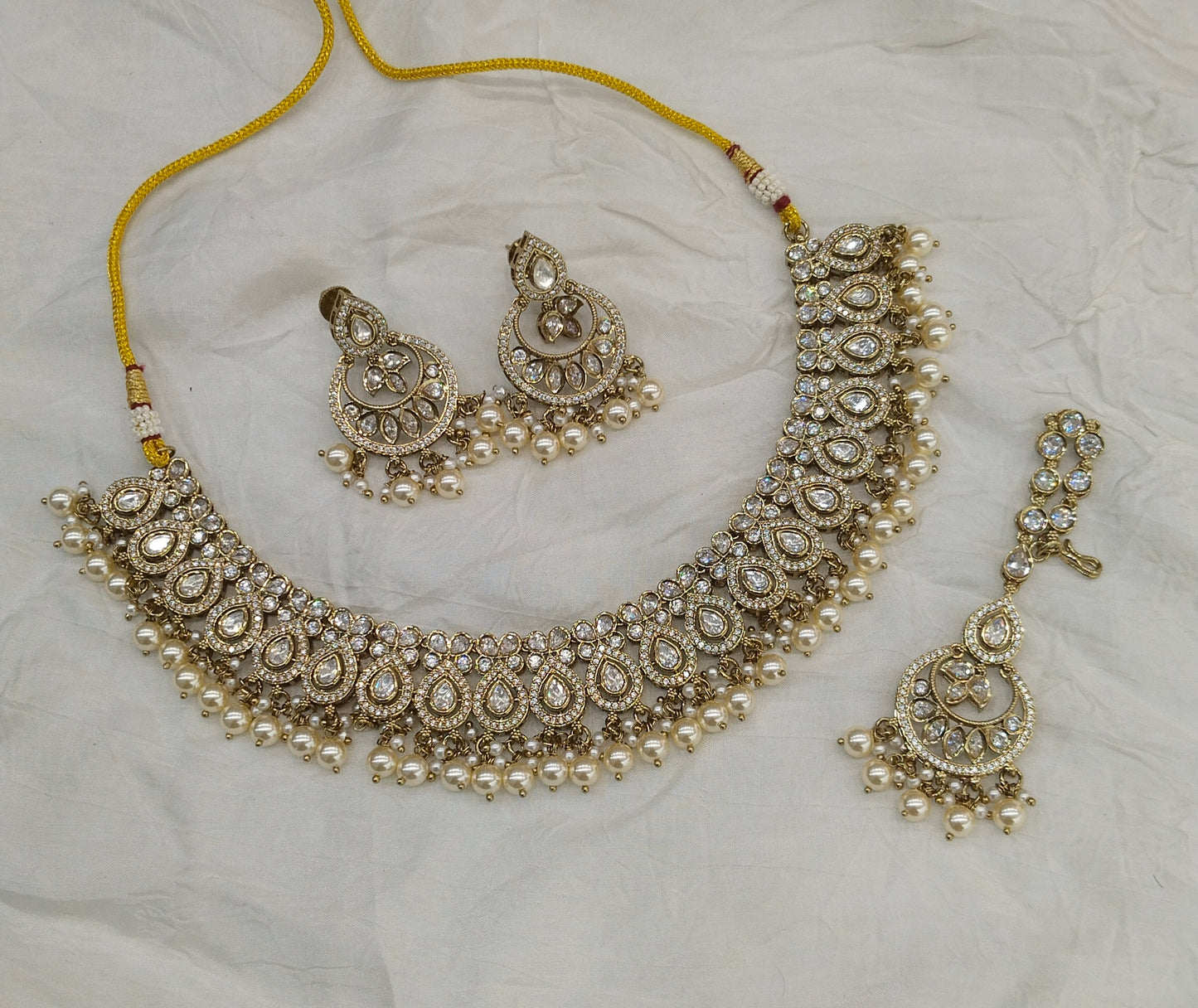 Antique Moissanite Kundan Necklace Jewellery Mou Set