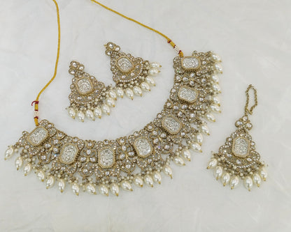 Antique Gold White Kundan Necklace Rony sets