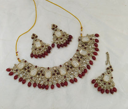 Antique Gold Maroon Kundan Necklace Rony sets