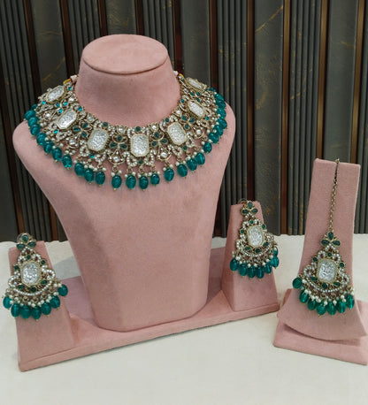 Antique Gold Rama Green Kundan Necklace Rony sets