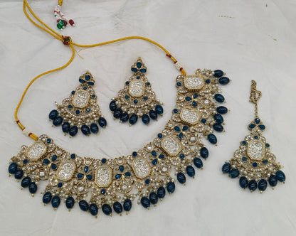 Antique Gold Blue Kundan Necklace Rony sets