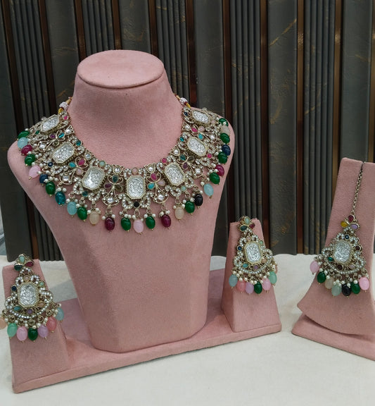 Antique Gold Multicolor Kundan Necklace Rony sets