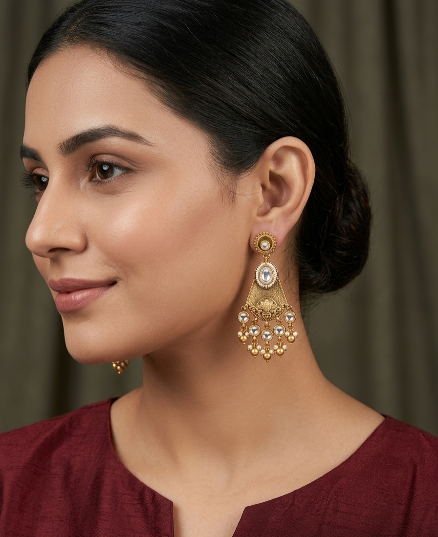 Gold Polki Niha Earrings