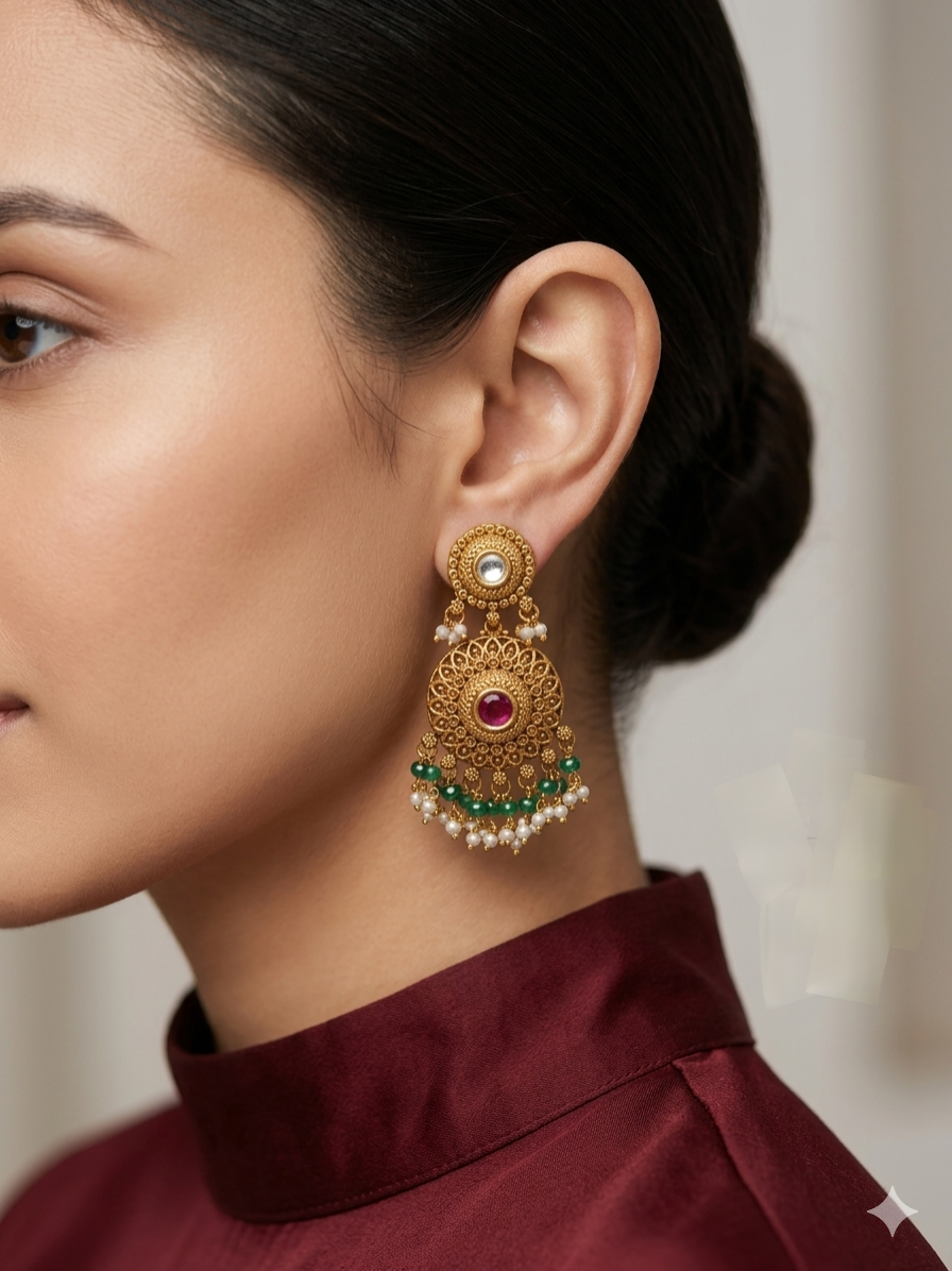 Gold Polki Niha Earrings