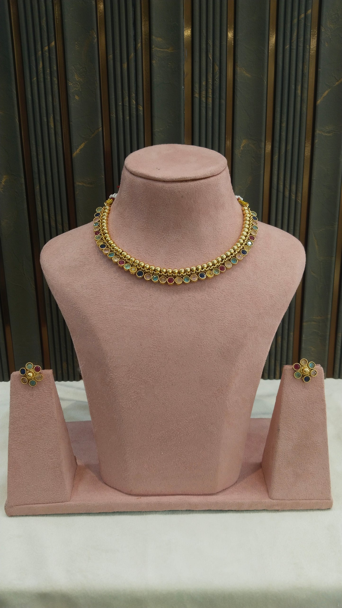 Gold Polki Multicolor Necklace Jewellery Mansi Sets