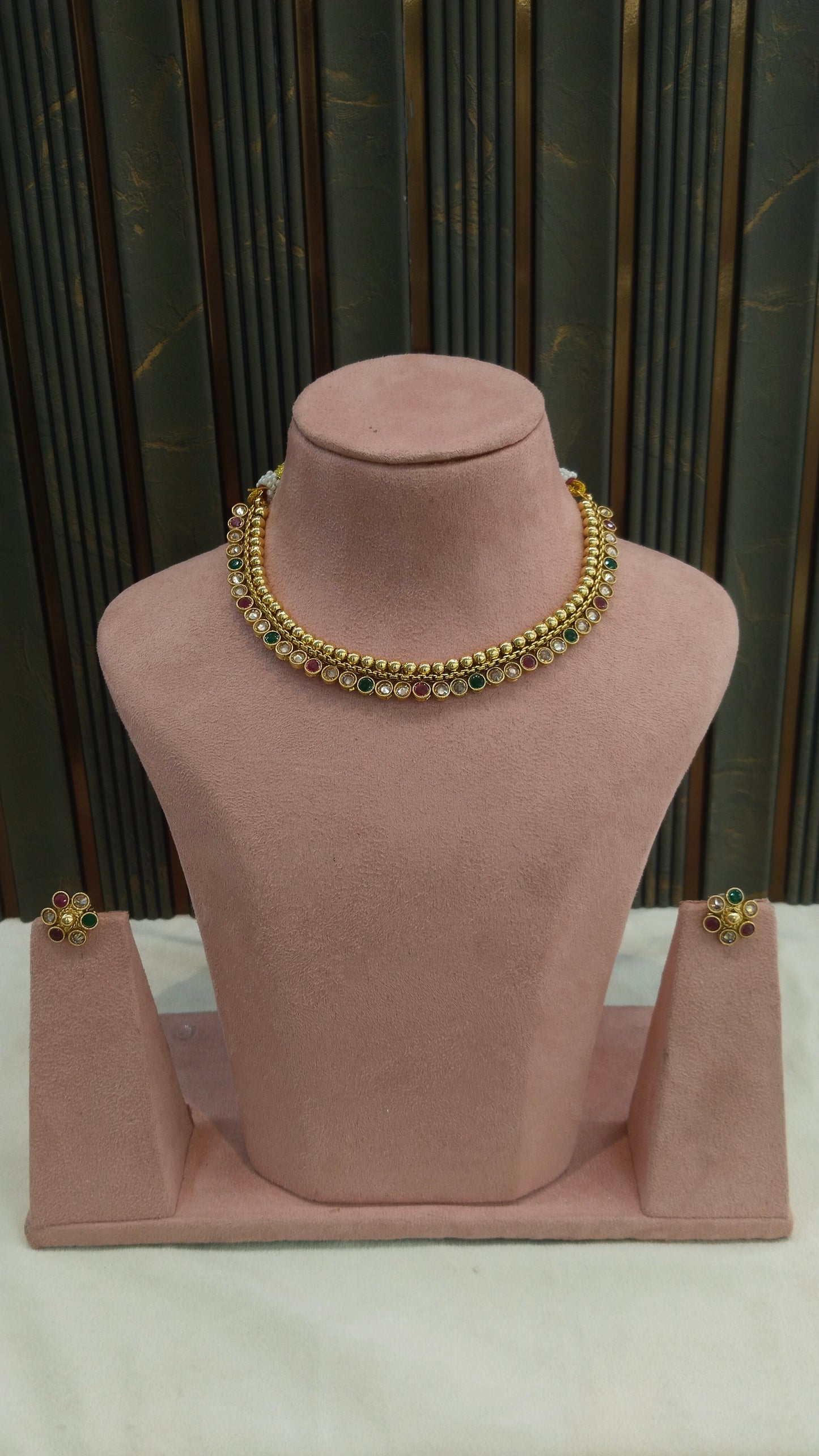 Gold Polki Ruby Green Necklace Jewellery Mansi Sets