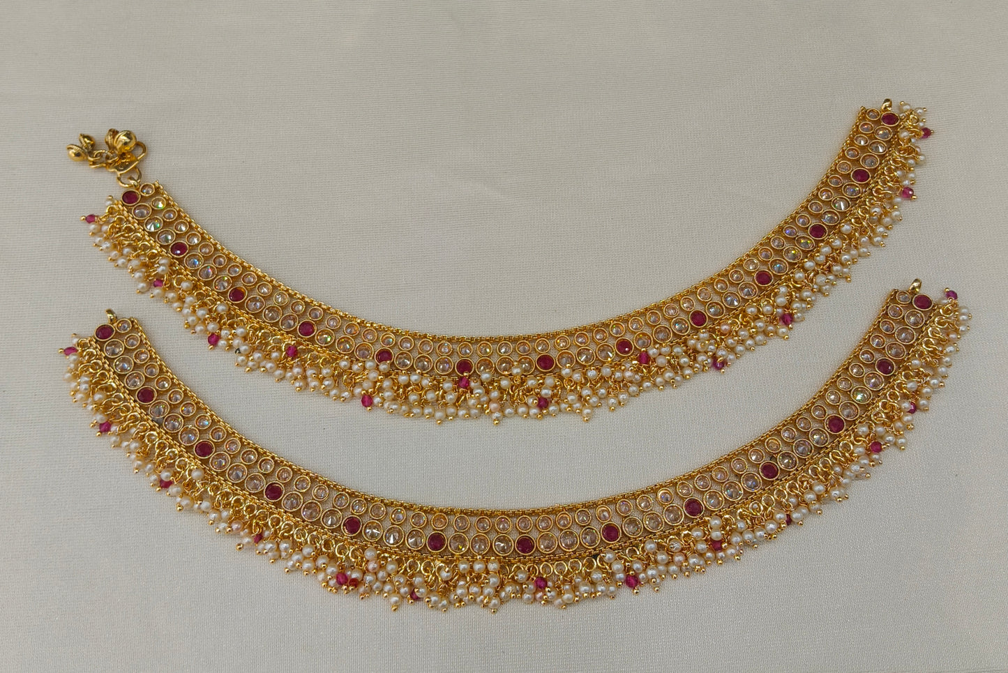 Gold Ruby Anklets Jhanjar Payal Heer Jewellery