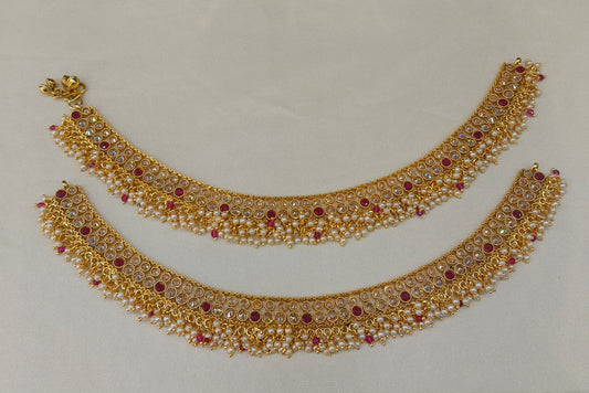Gold Ruby Anklets Jhanjar Payal Heer Jewellery
