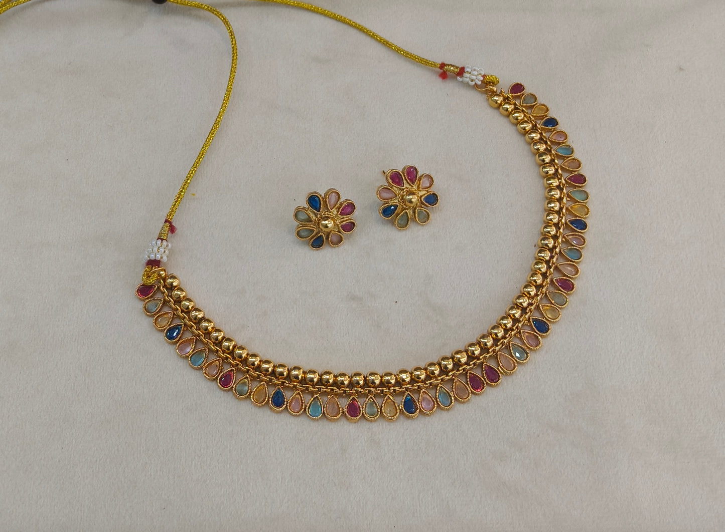 Gold Polki Multi Color Necklace Jewellery Mansi Sets