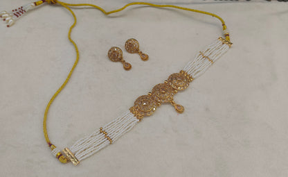 Gold Polki Choker Jewellery Bini Set