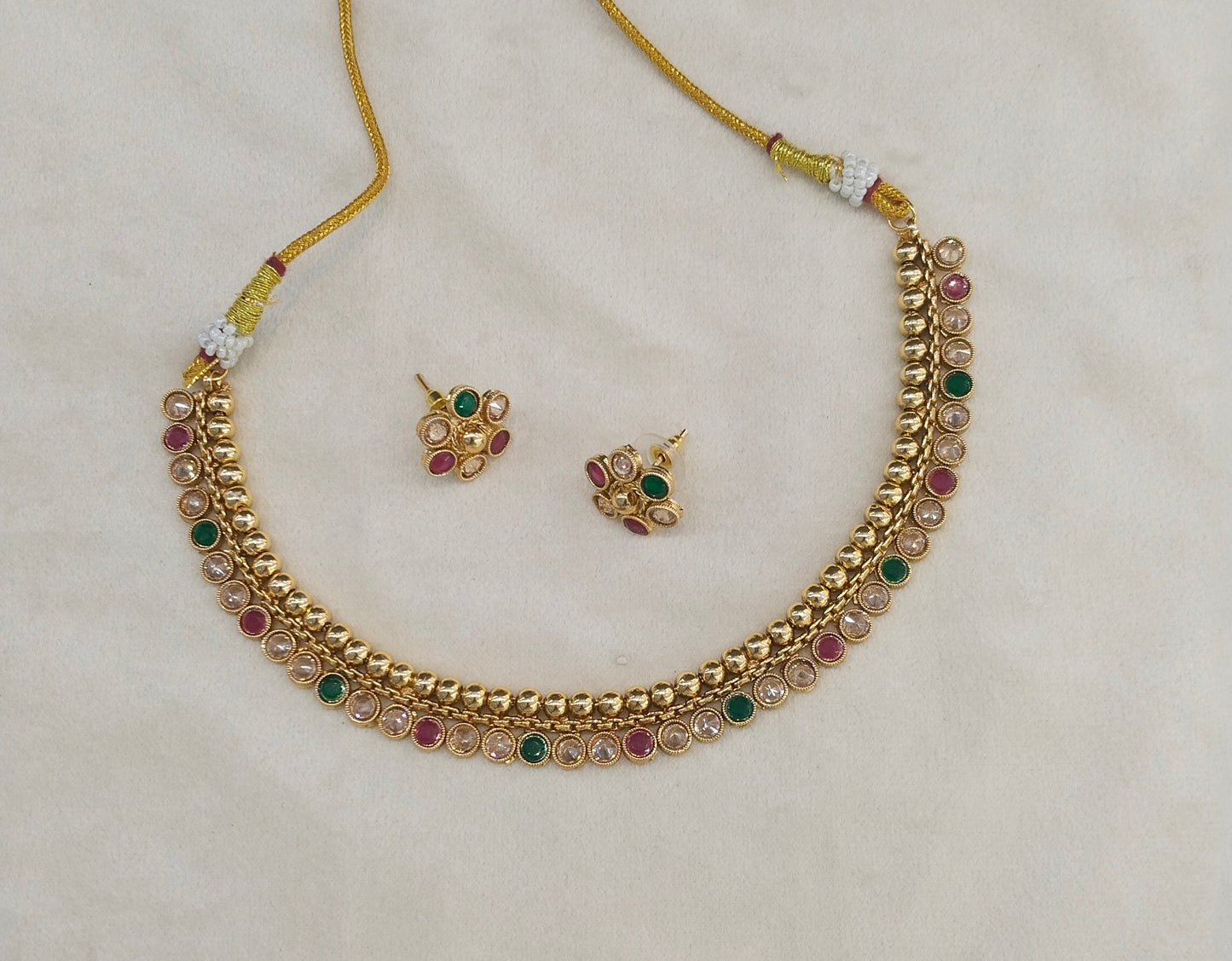 Gold Polki Ruby Green Necklace Jewellery Mansi Sets