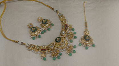 Gold Sage Green Kundan Necklace Sugam sets