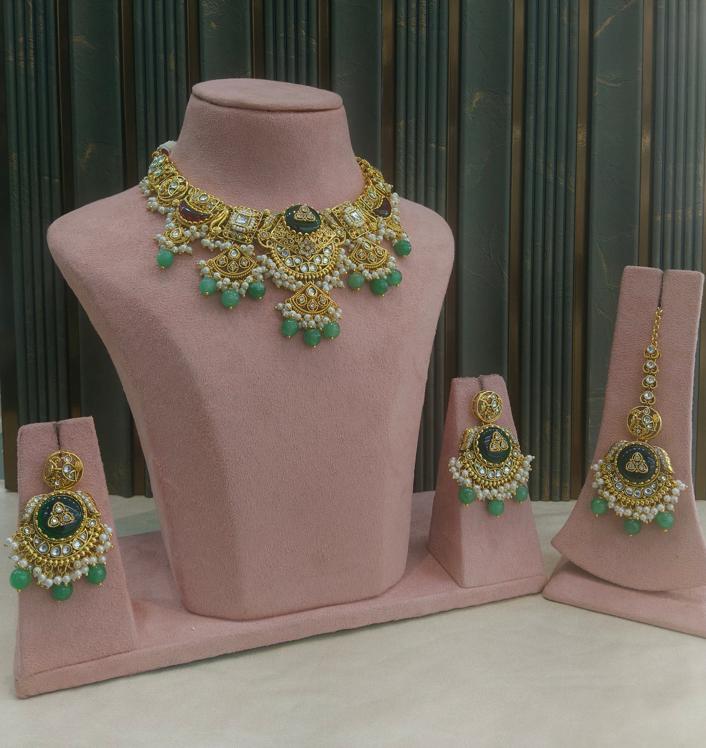 Gold Sage Green Kundan Necklace Sugam sets
